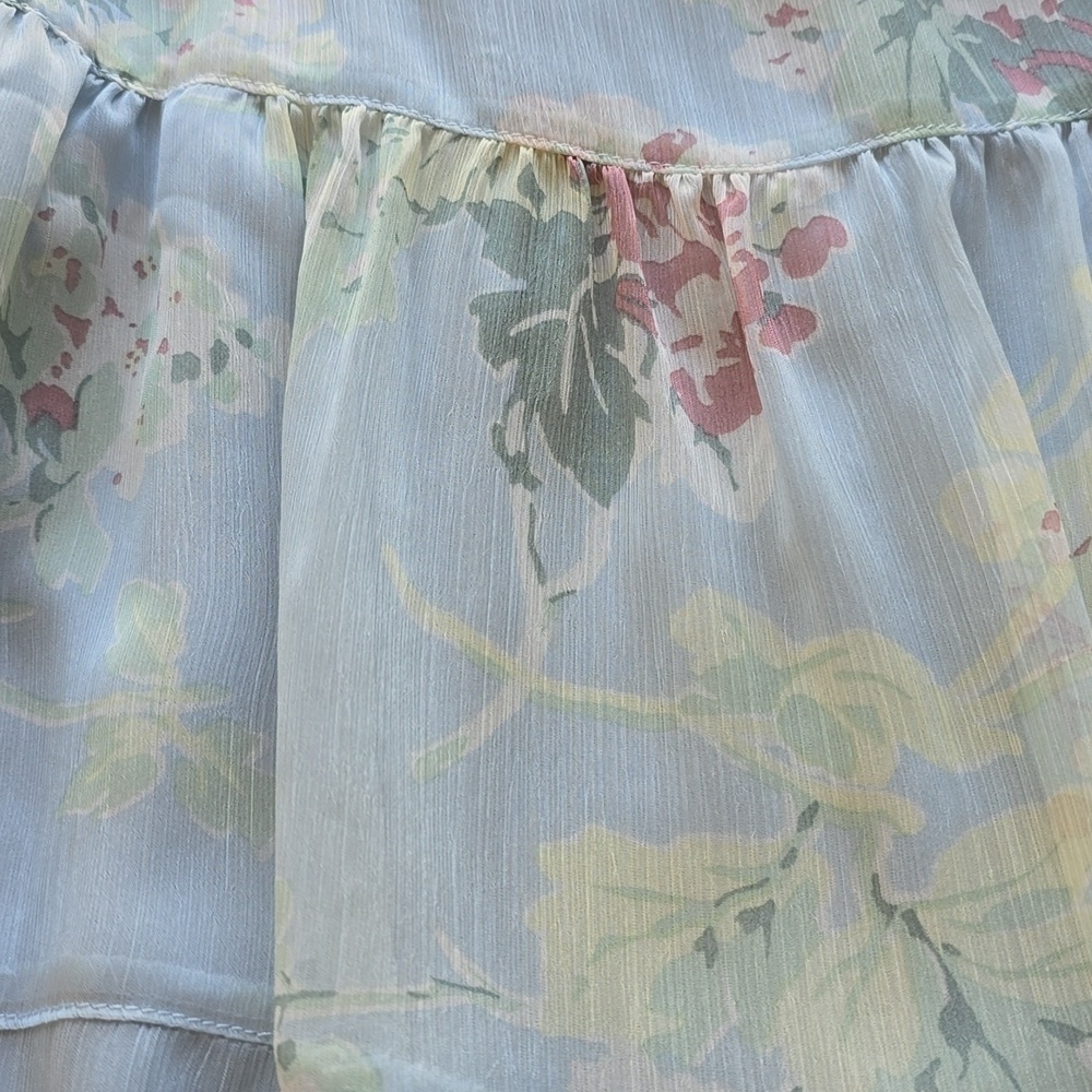 Lauren Ralph Lauren Colorful Floral Georgette Tiered Skirt. - Blue Floral Size 4 - Picture 4 of 12